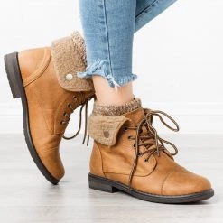 Forever Newest Arrivals Faux Shearling Cuff Combat Boots FINAL SALE