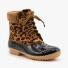 Nature Breeze Newest Arrivals Faux Shearling Leopard Print Cuff Duck Boots