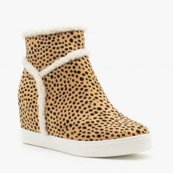 CCOCCI Faux Sherpa Cheetah Inner Wedge Sneakers