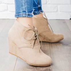 Bella Marie Faux Suede Lace-up Bootie Wedges