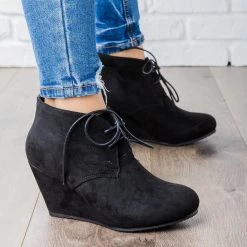 Bella Marie Faux Suede Lace-up Bootie Wedges