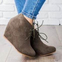 Bella Marie Faux Suede Lace-up Bootie Wedges