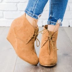 Bella Marie Faux Suede Lace-up Bootie Wedges