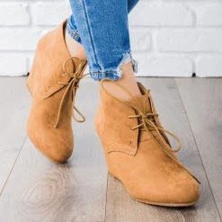 Bella Marie Faux Suede Lace-up Bootie Wedges