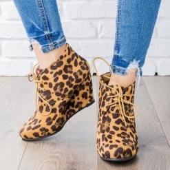 Bella Marie Faux Suede Lace-up Bootie Wedges