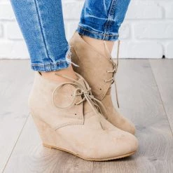 Bella Marie Faux Suede Lace-up Bootie Wedges