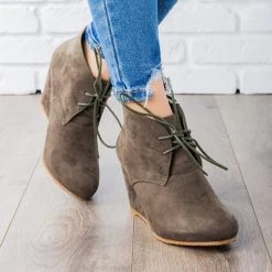 Bella Marie Faux Suede Lace-up Bootie Wedges
