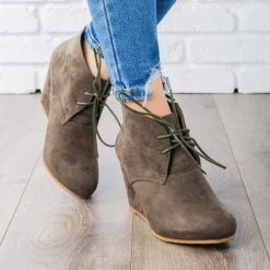 Bella Marie Faux Suede Lace-up Bootie Wedges