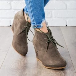 Bella Marie Faux Suede Lace-up Bootie Wedges