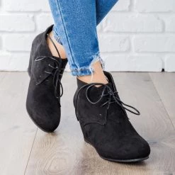 Bella Marie Faux Suede Lace-up Bootie Wedges