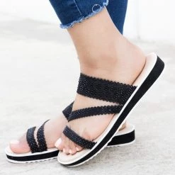 Bamboo Shoes Newest Arrivals Floral Rhinestone Slides