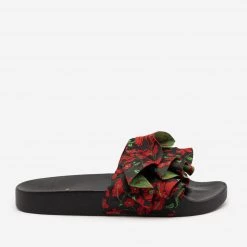 Qupid Shoes Floral Ruffled Slides