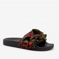 Qupid Shoes Floral Ruffled Slides