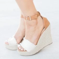 Refresh Newest Arrivals Frayed Denim Espadrille Wedges