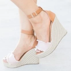 Refresh Newest Arrivals Frayed Denim Espadrille Wedges