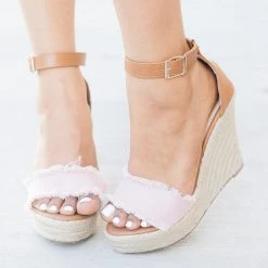 Refresh Newest Arrivals Frayed Denim Espadrille Wedges
