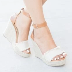 Refresh Newest Arrivals Frayed Denim Espadrille Wedges
