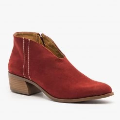 Qupid Shoes Newest Arrivals Front V-Cut Stitched Ankle Booties