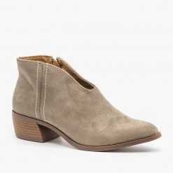 Qupid Shoes Newest Arrivals Front V-Cut Stitched Ankle Booties
