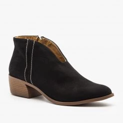 Qupid Shoes Newest Arrivals Front V-Cut Stitched Ankle Booties