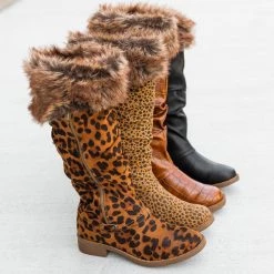 Mata Newest Arrivals Furry Cuff Animal Print Boots