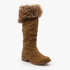 Mata Newest Arrivals Furry Cuff Animal Print Boots