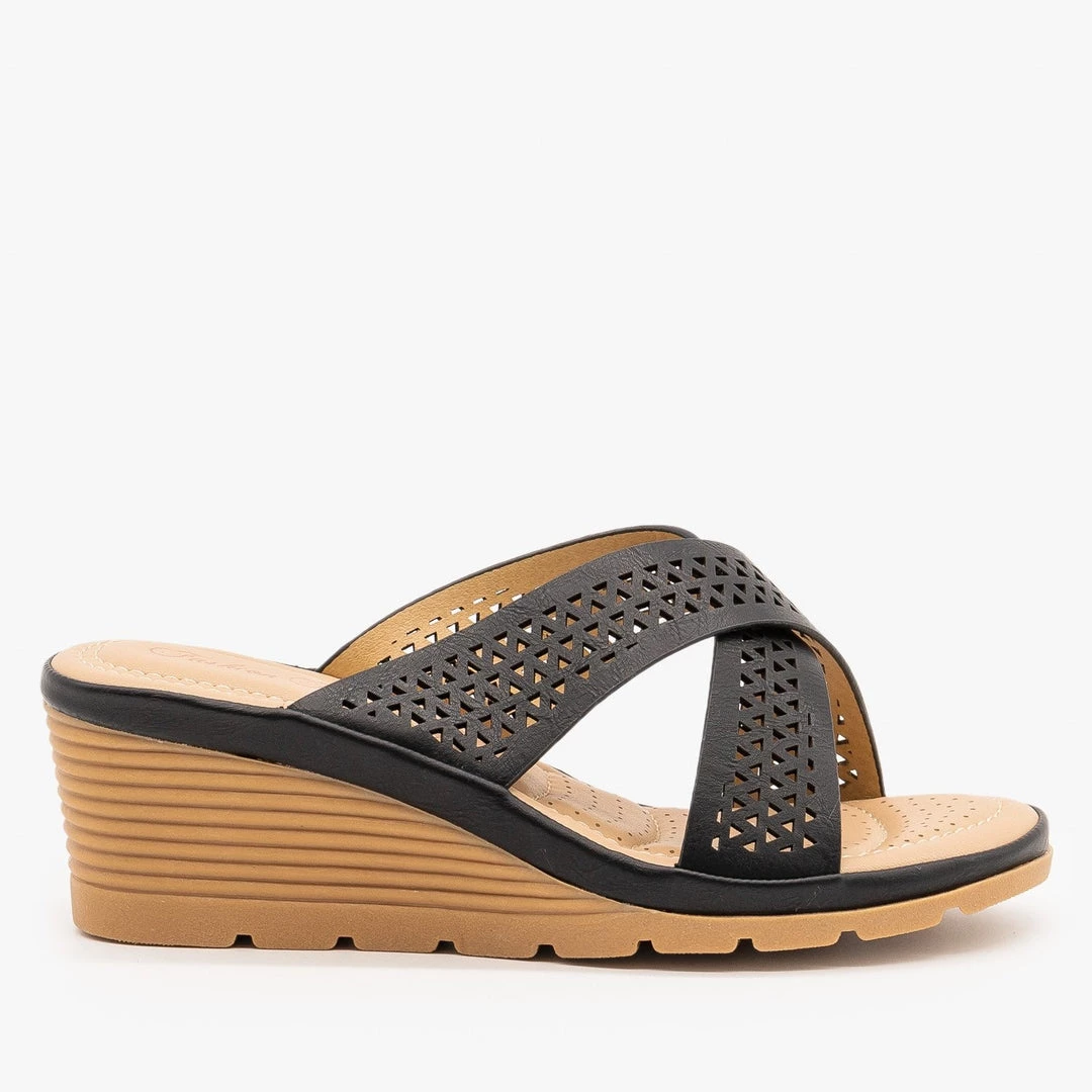 Fashion Focus Geometric Laser Cut Comfort Wedges 4 Fashion Focus Geometric Laser Cut Comfort Wedges