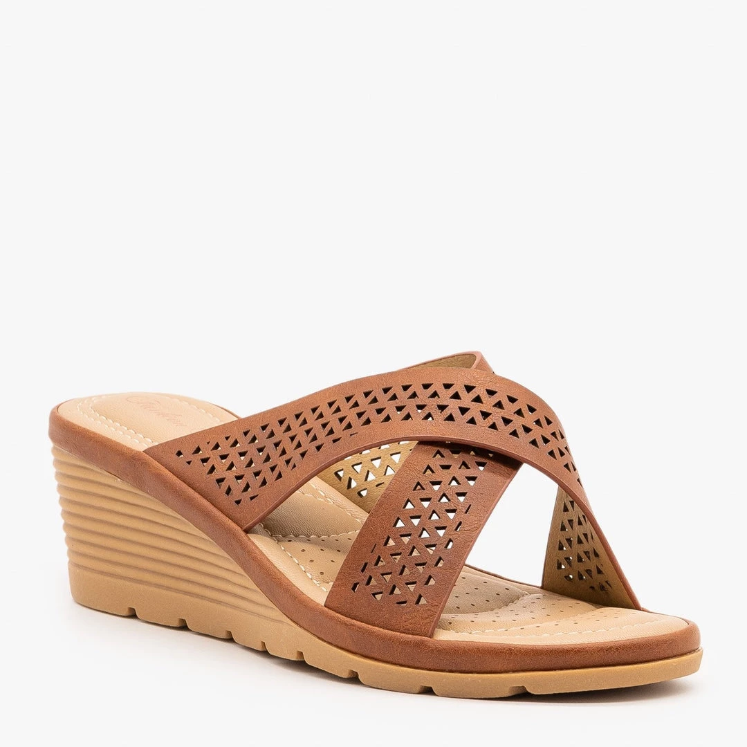 Fashion Focus Geometric Laser Cut Comfort Wedges 2 Fashion Focus Geometric Laser Cut Comfort Wedges