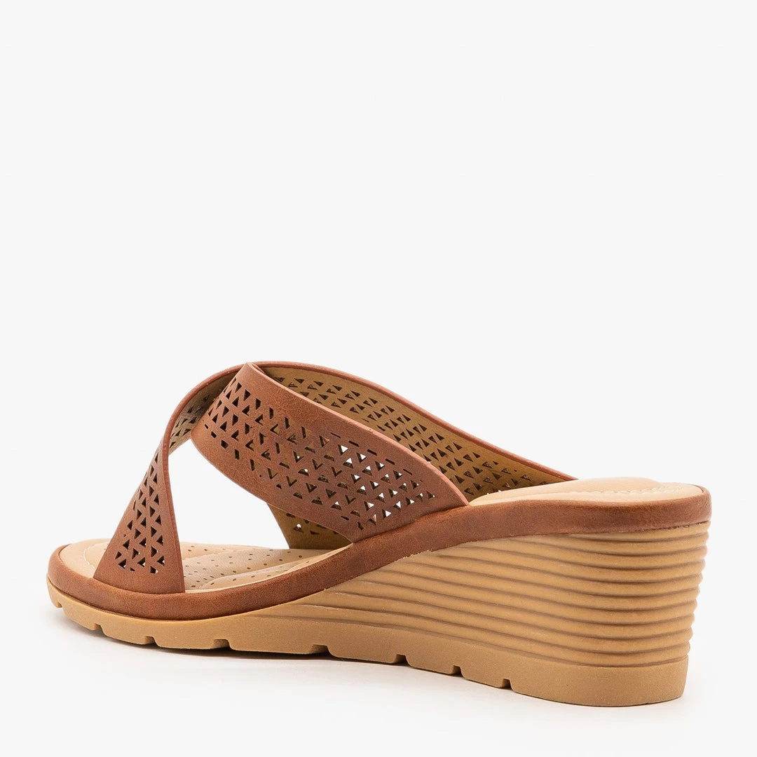 Fashion Focus Geometric Laser Cut Comfort Wedges 3 Fashion Focus Geometric Laser Cut Comfort Wedges