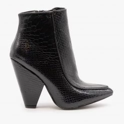 Mata Glam Black Python Print Booties Newest Arrivals