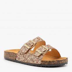 Anna Shoes Newest Arrivals Glitter Double Buckle Cork Sandals