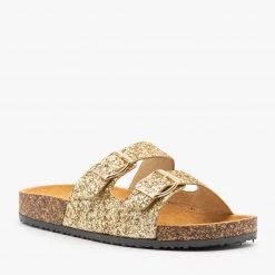 Anna Shoes Newest Arrivals Glitter Double Buckle Cork Sandals