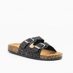 Anna Shoes Newest Arrivals Glitter Double Buckle Cork Sandals