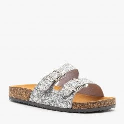 Anna Shoes Newest Arrivals Glitter Double Buckle Cork Sandals