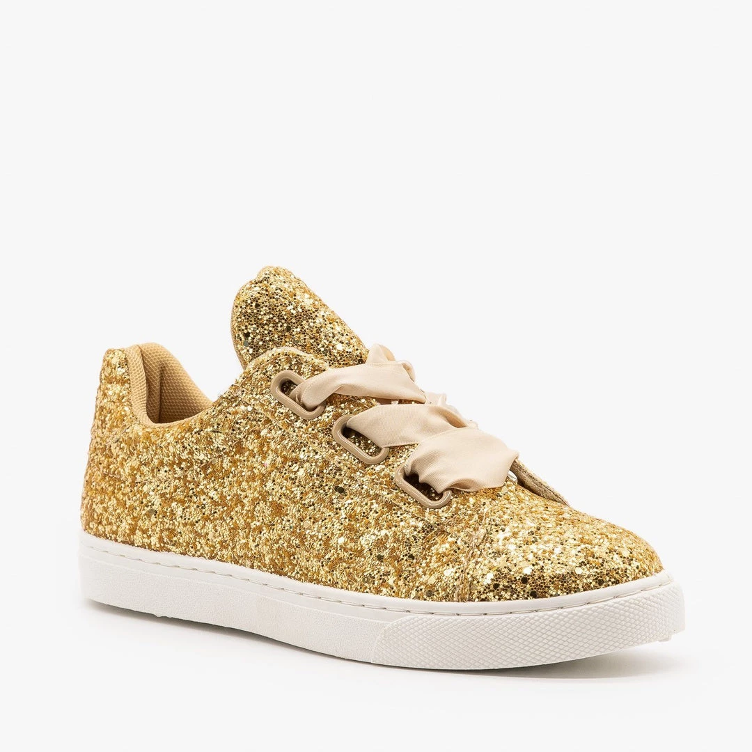 Forever Newest Arrivals Glitter Ribbon-Laced Fashion Sneakers 5 Forever Newest Arrivals Glitter Ribbon-Laced Fashion Sneakers
