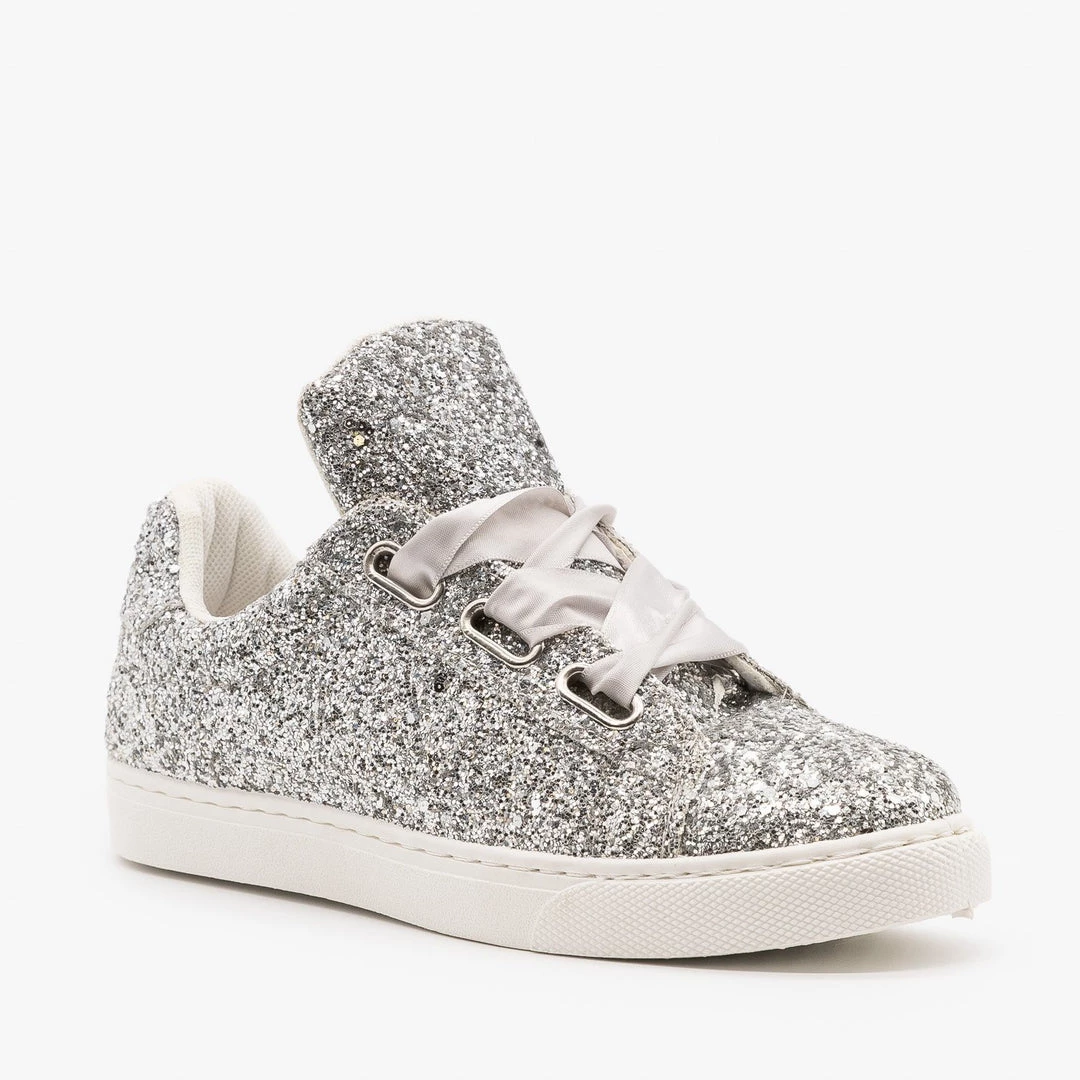 Forever Newest Arrivals Glitter Ribbon-Laced Fashion Sneakers 9 Forever Newest Arrivals Glitter Ribbon-Laced Fashion Sneakers