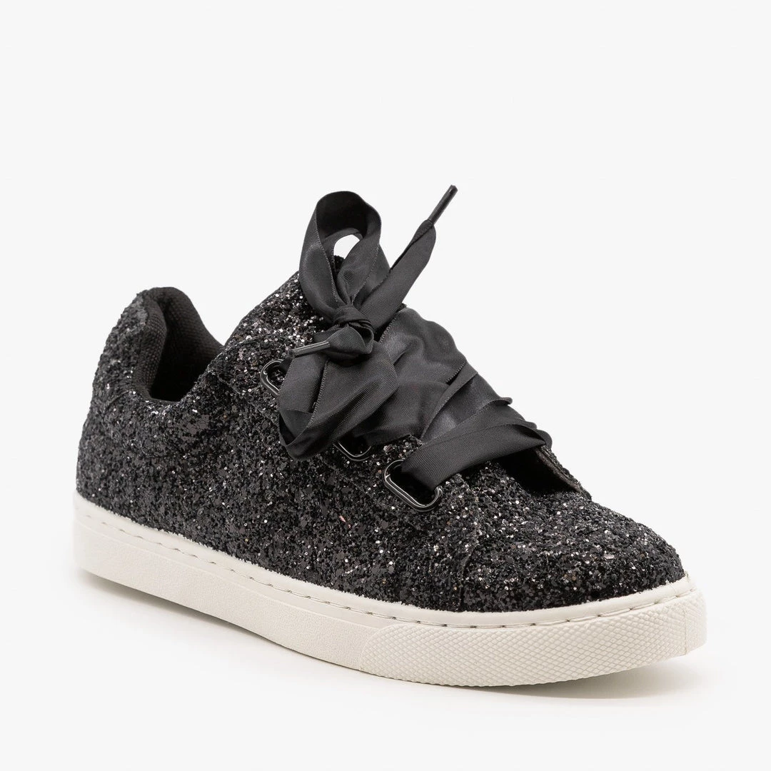 Forever Newest Arrivals Glitter Ribbon-Laced Fashion Sneakers 3 Forever Newest Arrivals Glitter Ribbon-Laced Fashion Sneakers
