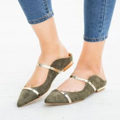 Catherine Gold Accented Designer Mule Flats