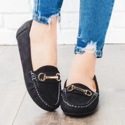 Wild Diva Shoes Gold Buckle Loafers Newest Arrivals