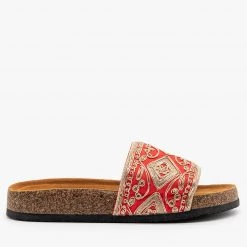 Refresh Gold Embroidered Cork Slides