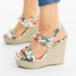 Qupid Shoes Gorgeous Braided Espadrille Sandal Wedges