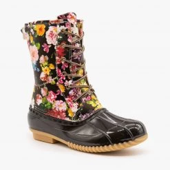 Via Pinky Gorgeous Floral Duck Boots Newest Arrivals