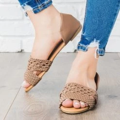 Qupid Shoes Intricately Woven Peep Toe Flats Newest Arrivals