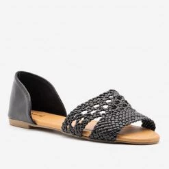 Qupid Shoes Intricately Woven Peep Toe Flats Newest Arrivals