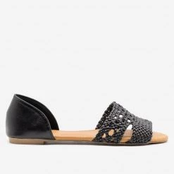 Qupid Shoes Intricately Woven Peep Toe Flats Newest Arrivals