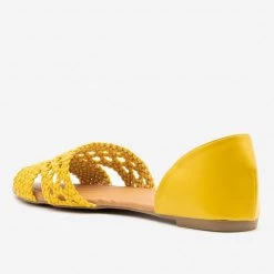 Qupid Shoes Intricately Woven Peep Toe Flats Newest Arrivals