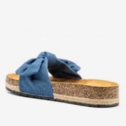 Qupid Shoes Knotted Denim Cork Slides