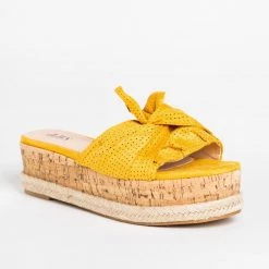 AMS Shoes Knotted Pinhole Cork Flatform Sandals