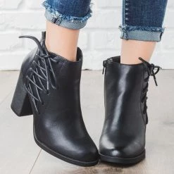 Bamboo Shoes Lace-up Chunky Heel Booties