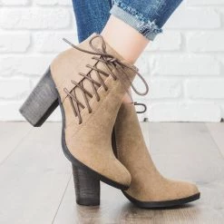 Bamboo Shoes Lace-up Chunky Heel Booties